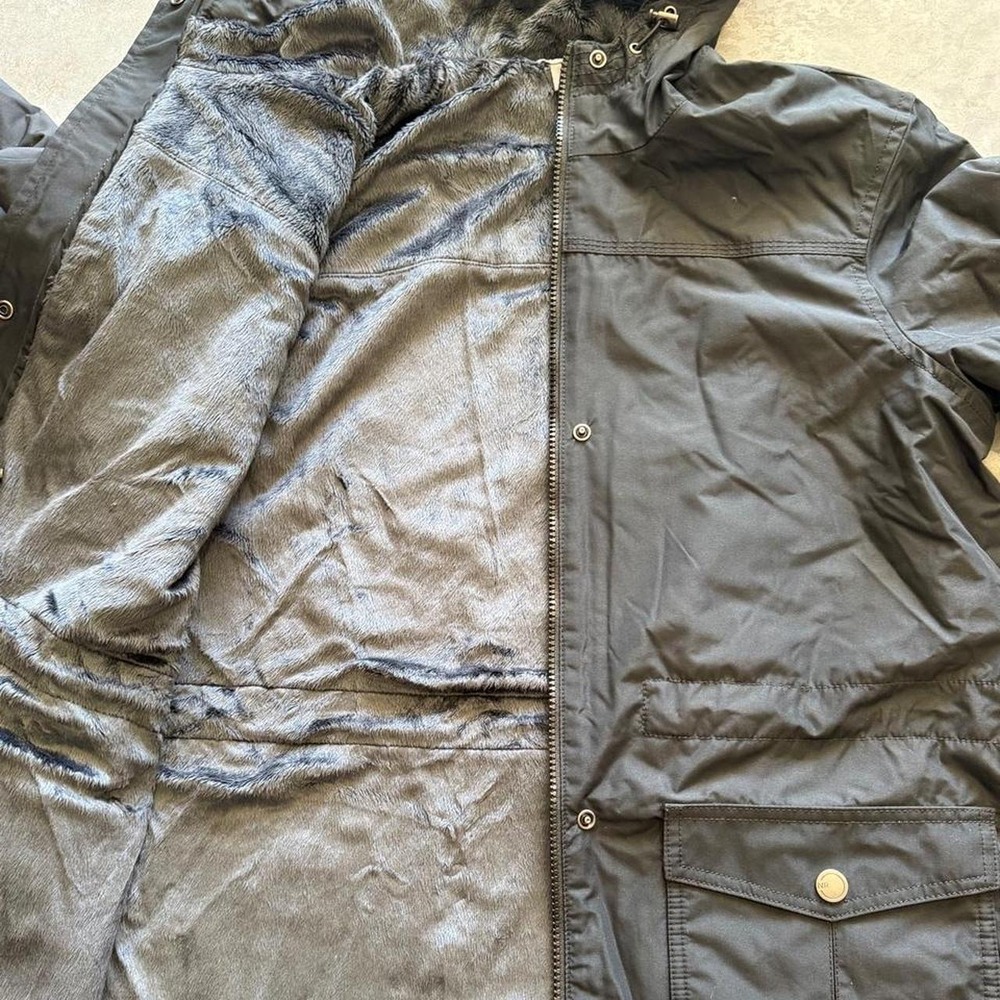 Natural Reflections Faux Fur Lined Hooded Utility Jacket Black Womens Small S - Picture 2 of 5